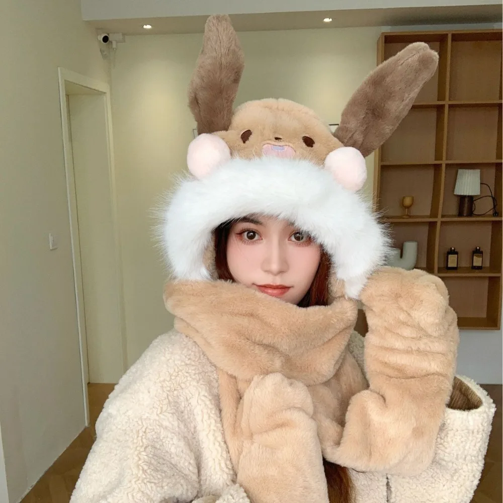 قبعة قطيفة كرتونية لطيفة، قبعة شتوية دافئة فروي، مجموعة مكونة من ثلاث قطع دافئة مقاومة للرياح والبرد