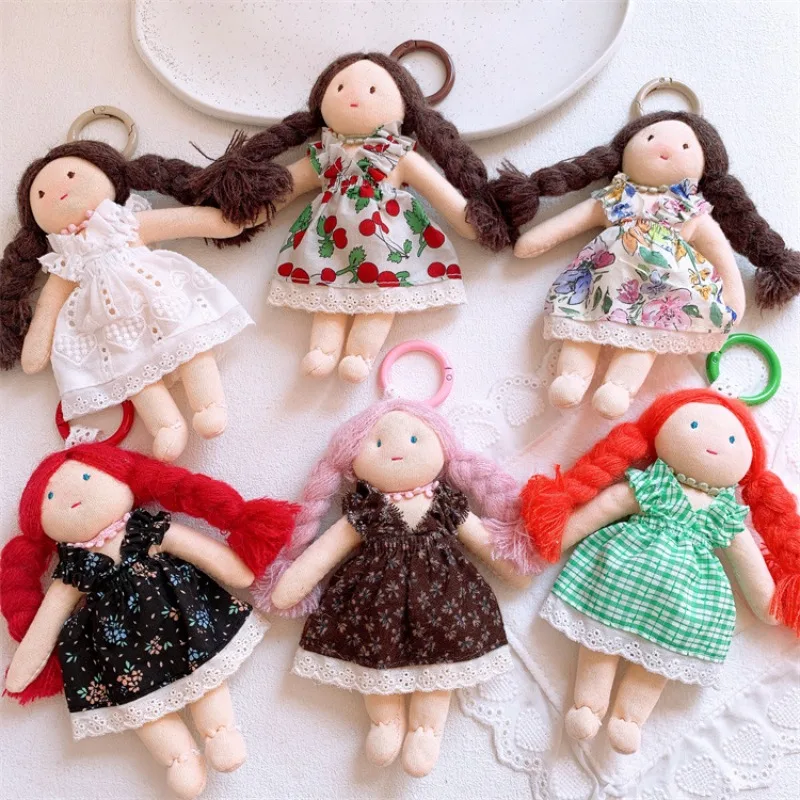 

Cute Plush Doll Bag Keychain Sweet Cartoon Floral Dress Girl Pendant Lightweight Portable Gift for Purse Zipper Pull Decoration