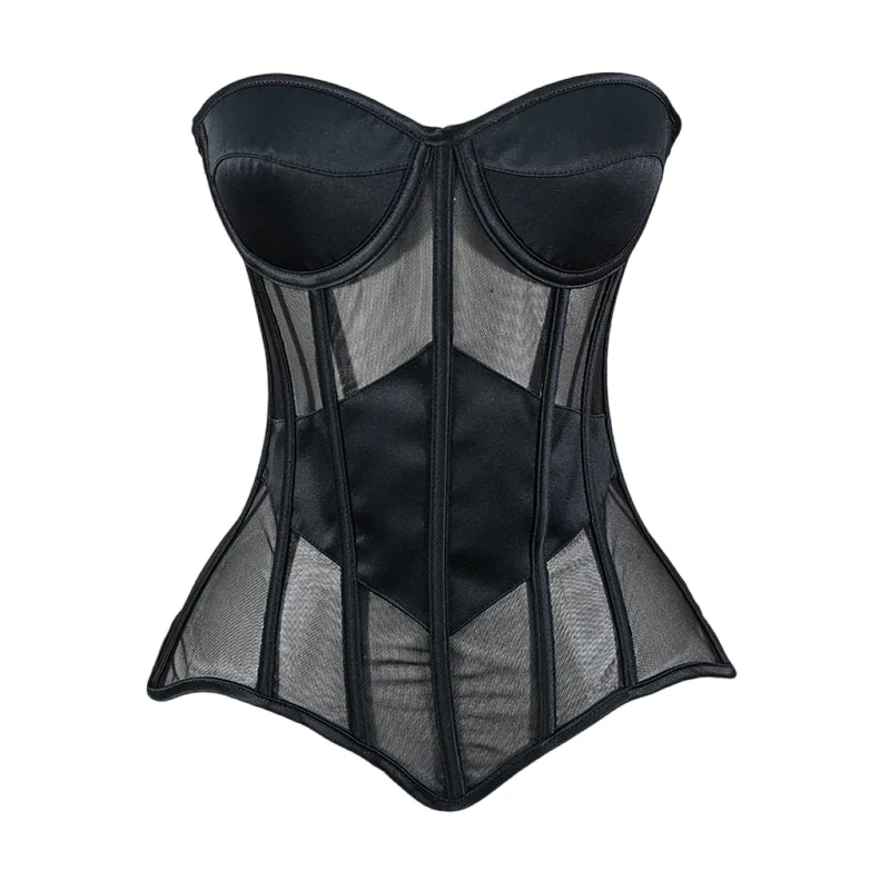 

Women Corset Bustier With Cups Sexy Strapless Transparent Mesh Bodice Wedding Lace Up Boned Shaping Top Slimm Wasit Trainer