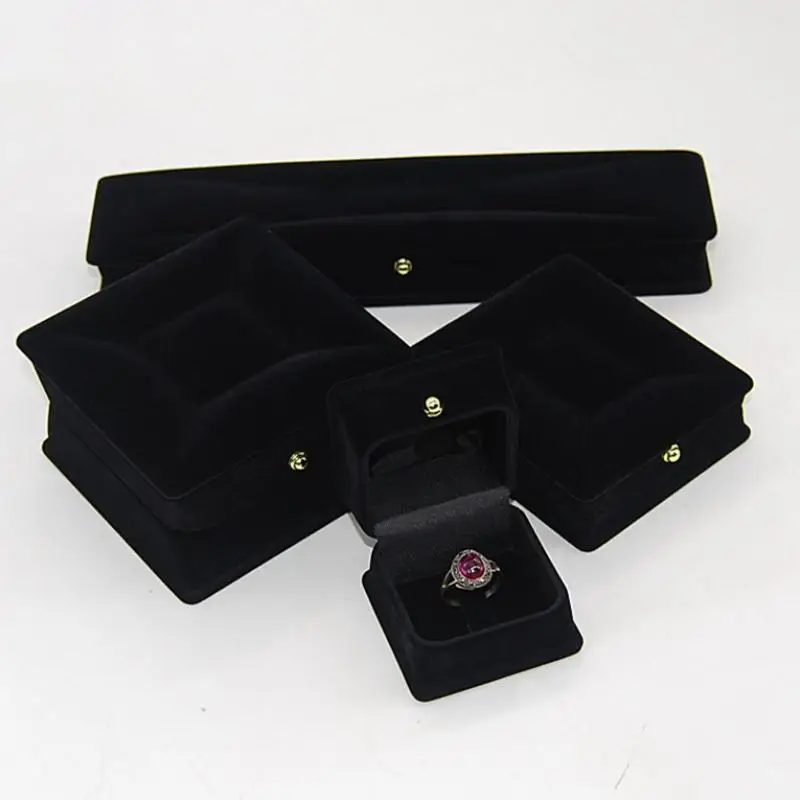 Luxury Black Velvet Jewelry Display Box Holds 1 Ring Pendant Bangle Necklace Keepsake Cases for Engagement Anniversary Gift