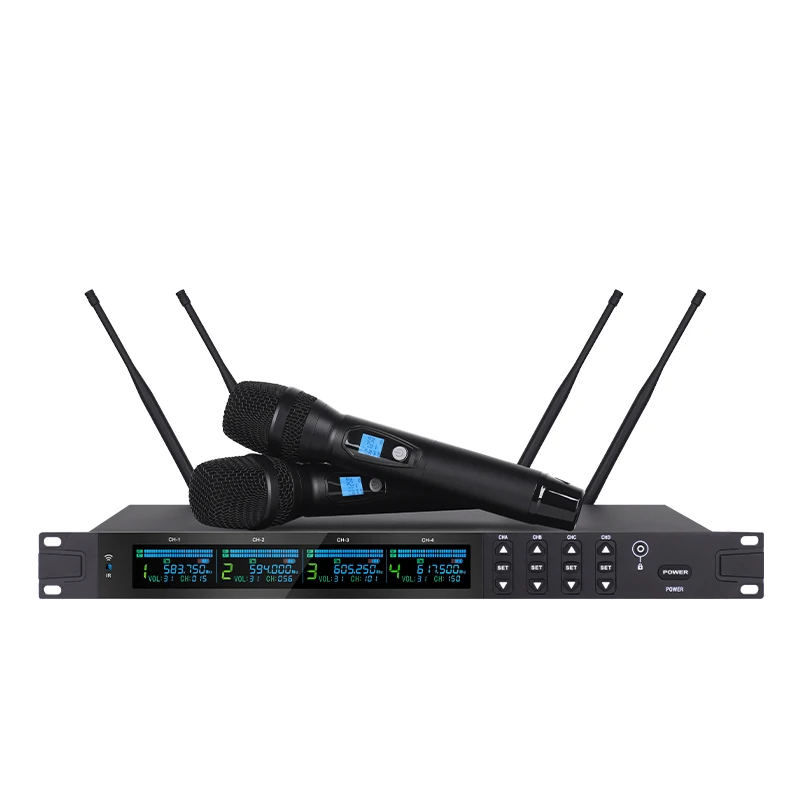 

MX-400 High Quality 4-Channel Wireless Microphone System Dynamic Handle Microphone for DJ Party