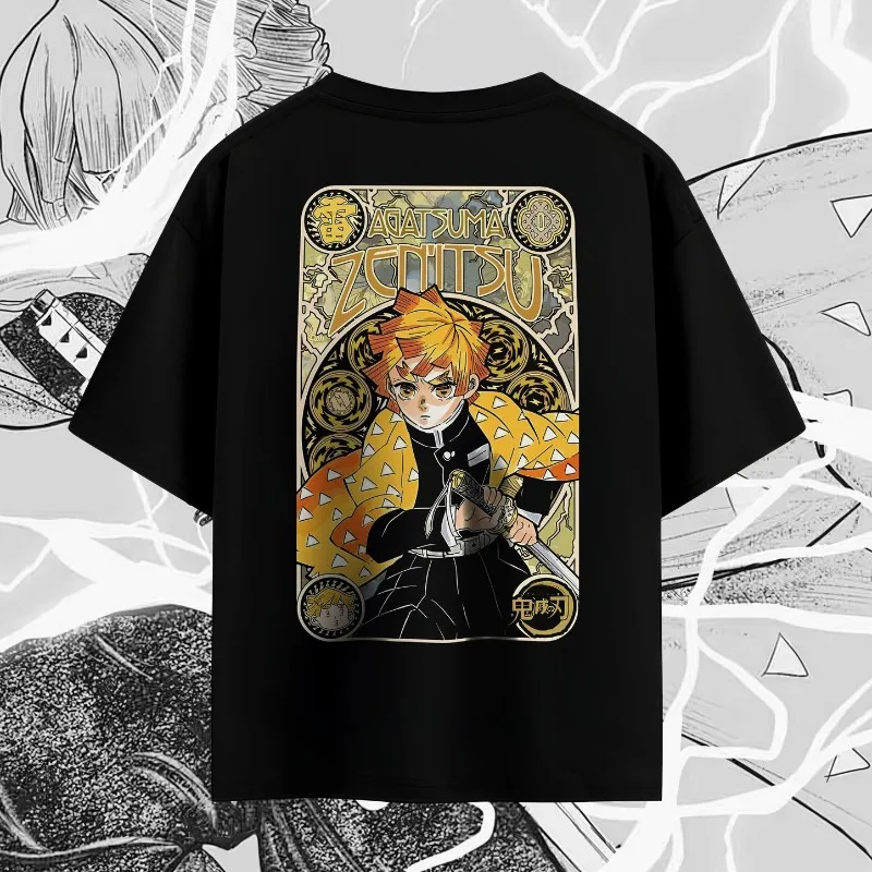 Demon Slayer Agatsuma Zenitsu Double Sided Print Oversized Anime T Shirt,Japanese Anime，comfortable Fabric