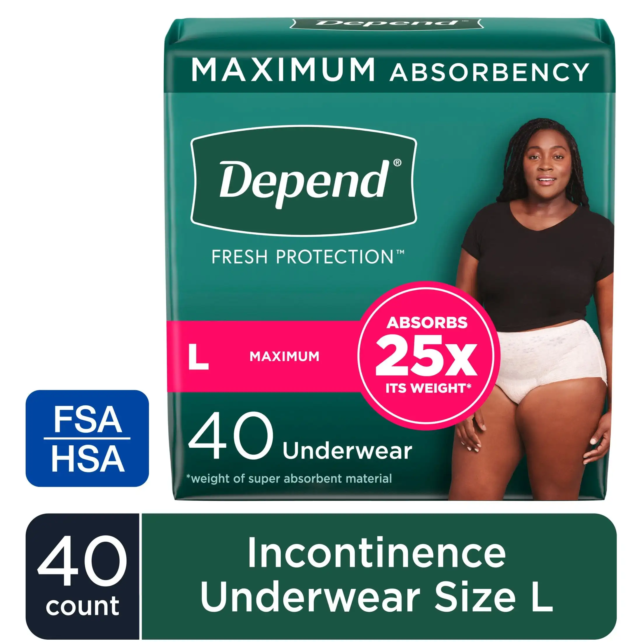 

Fresh Protection Incontinence Underwear for Women, Adult Diapers, L, 40 Count