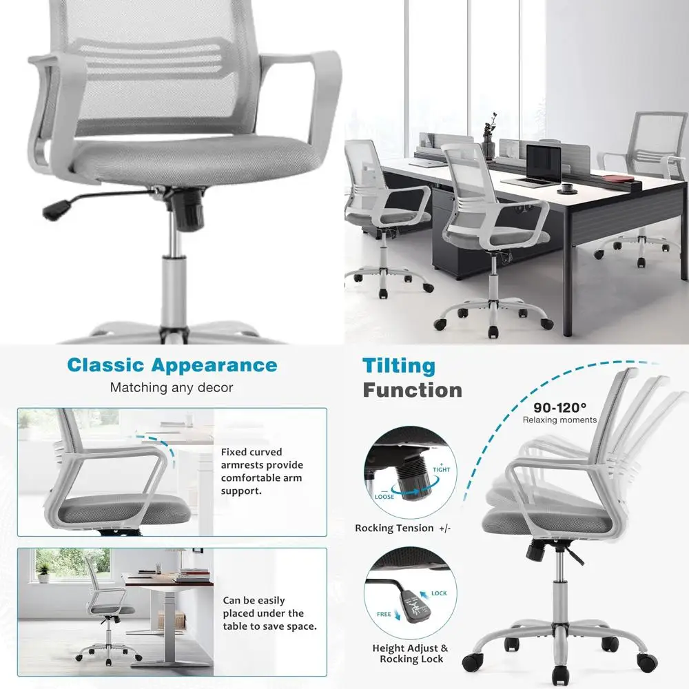 

Ergonomic Home Office Chair – Rolling Desk Chair with Lumbar Support and Armrest, Mid Back Executive Task Chair with Padded Seat