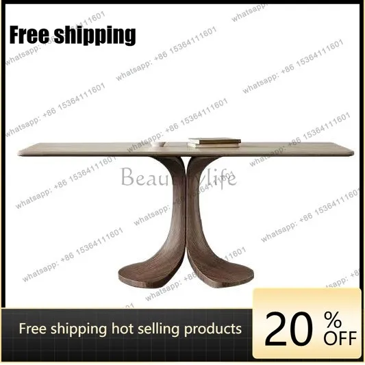 PG Medieval solid wood dining table rectangular modern simple walnut sticky leather full support matte travertine slate