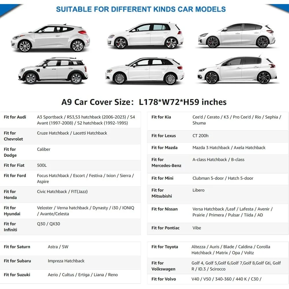 방수 야외 자동차 커버 모든 날씨 보호 유니버설 핏 해치백 모델