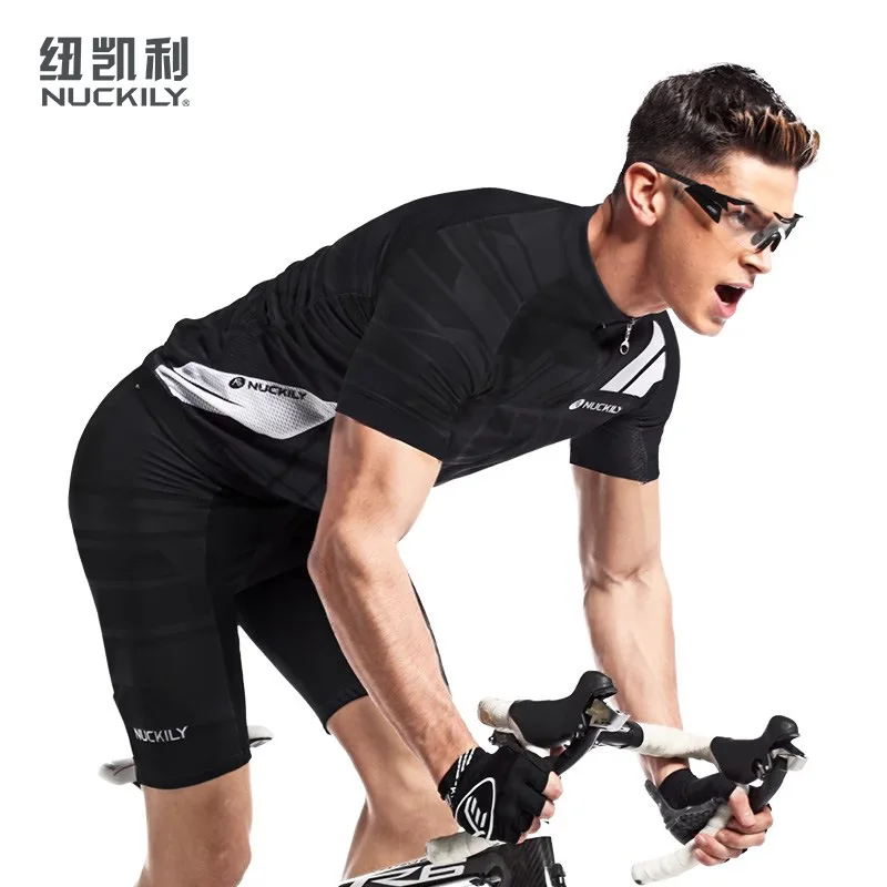 

NUCKILY Men's Cycling Jersey Set, Breathable Quick Dry Fabric, High Elastic with Shock Absorb Pad Shorts & Reflective Details