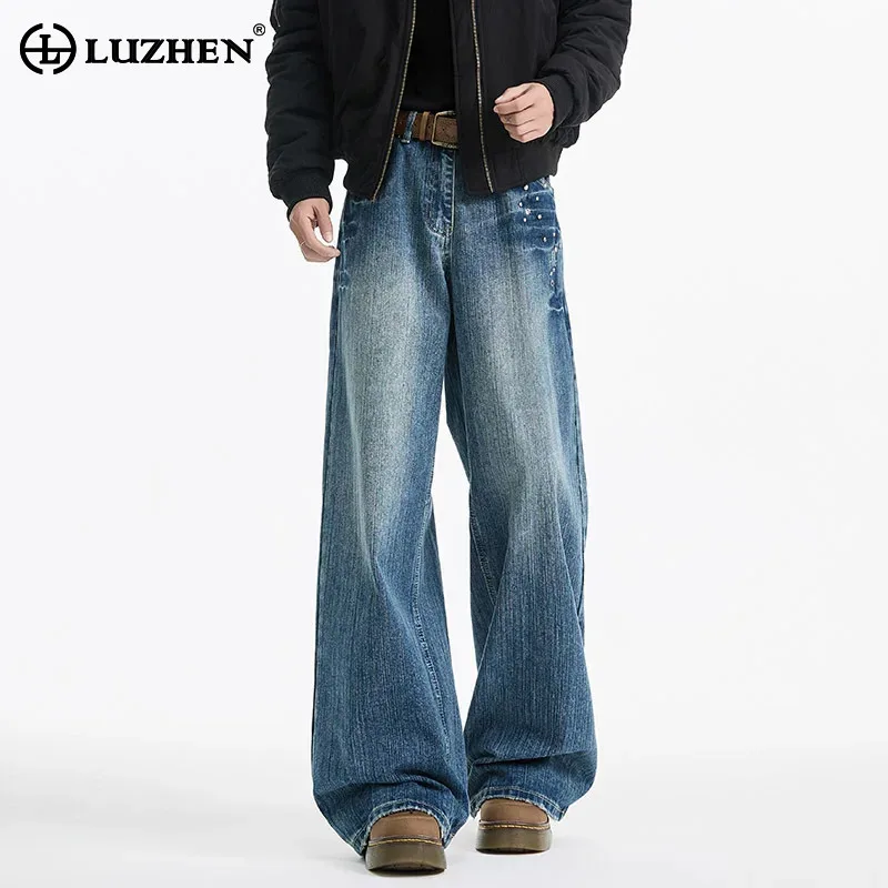 

LUZHEN прямые простые джинсы с градиентом, повседневные цветные мужские потертые модные высококачественные красивые женские свободные джинсовые брюки JY5781