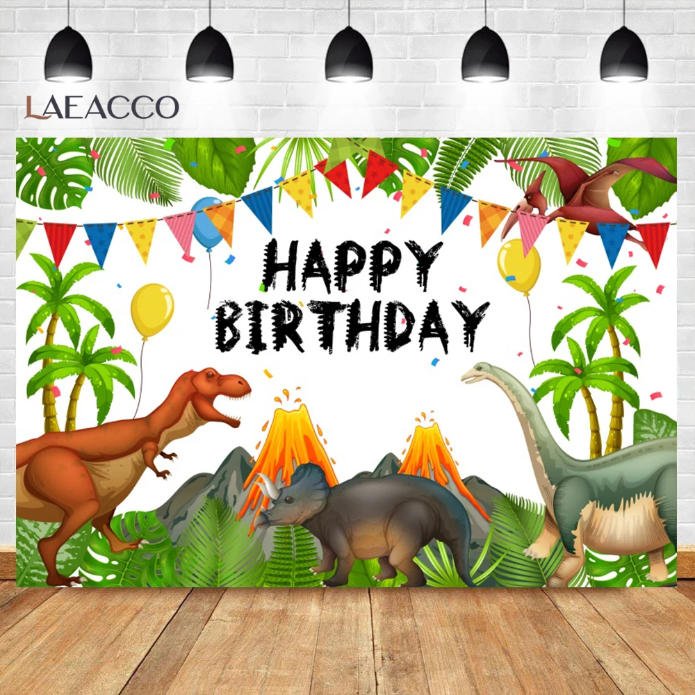 Cartoon Dinosaur Child Happy Birthday Party Photo Background Baby Portrait Custom Poster Family Photography Backdrop Photocall