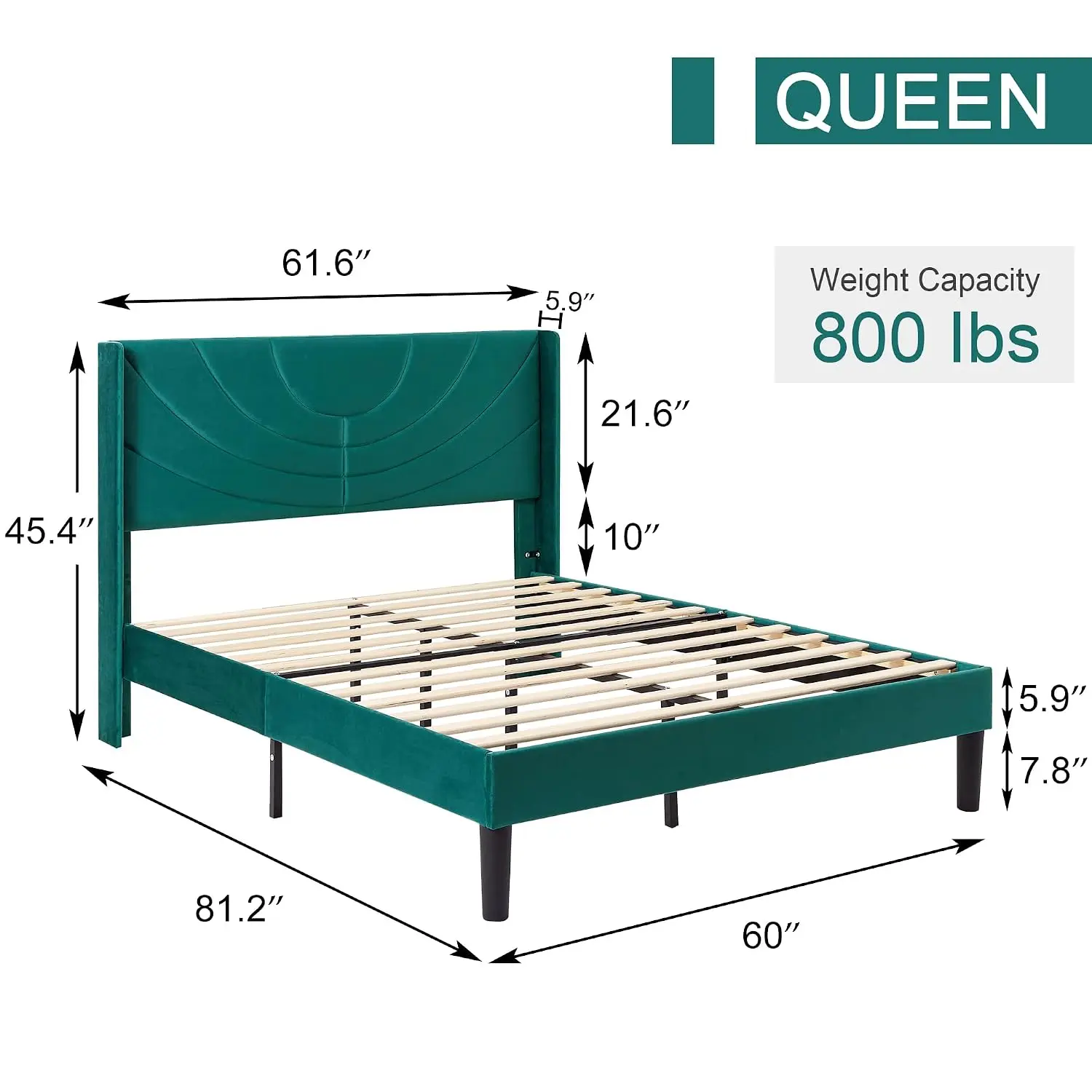 Queen Bed Frame Upholstered Platform with Fabric Headboard,Wooden Slats Support/No Box Spring Needed/Mattress, Customized