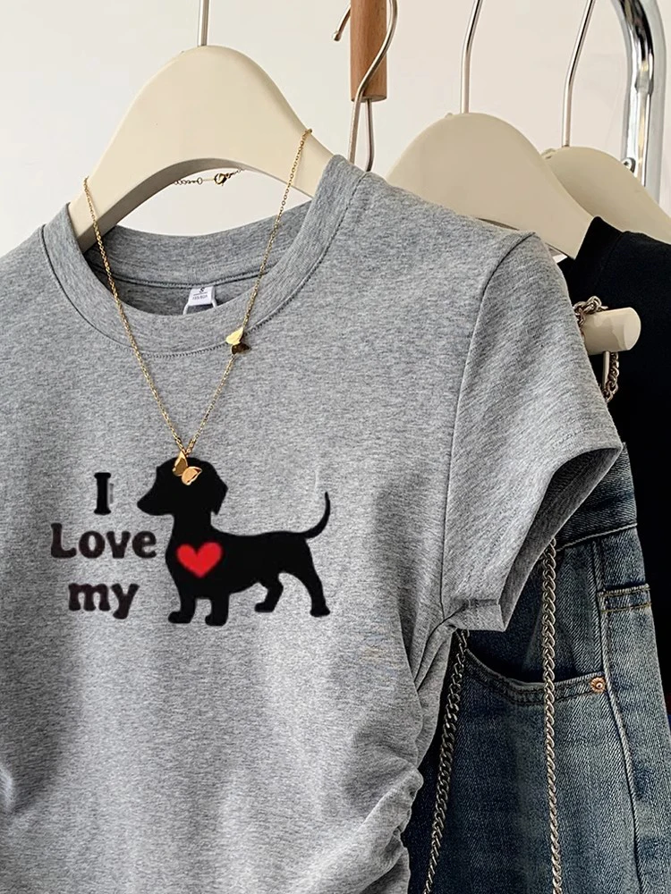 Camiseta de manga corta con cuello redondo para mujer, novedad de verano, camisetas ajustadas para chica picante, camiseta informal versátil de Color sólido