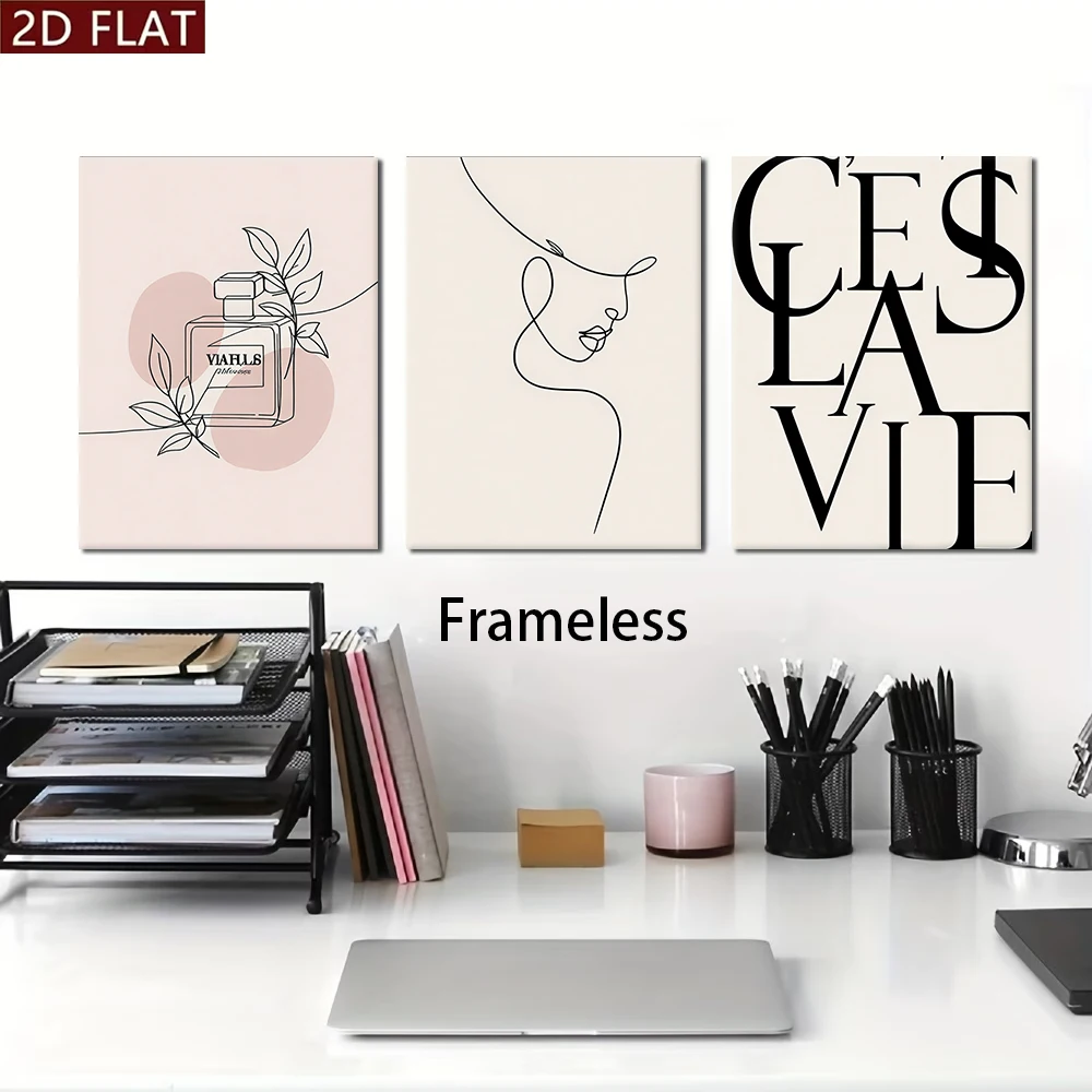 1 set of modern simple triple frameless decorative painting line art perfume character letter combination living room bedroom po