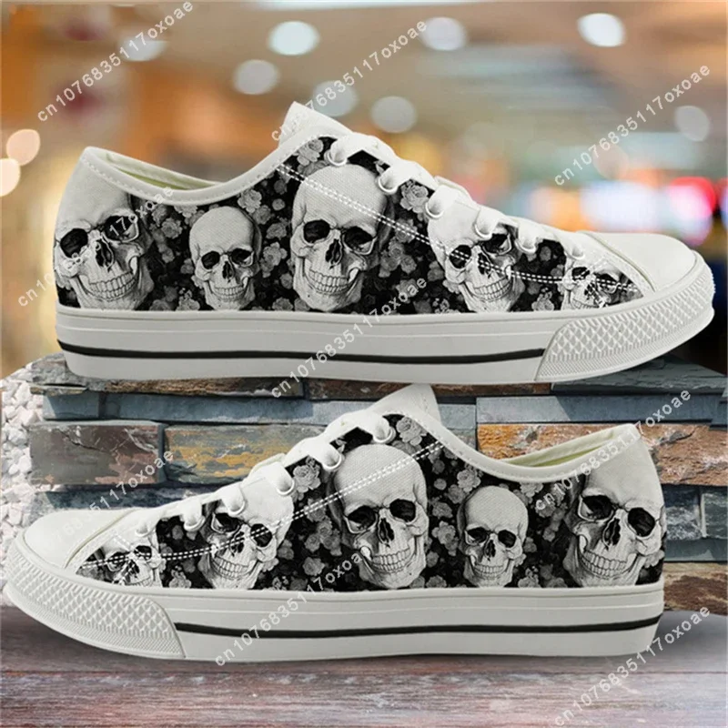 Doginthehole Punk Skull Print Shoes Woman Flats Footwear For Ladies Autumn Low Top Cavas Sneaker Femma Tennies Shoes Girl's Shoe