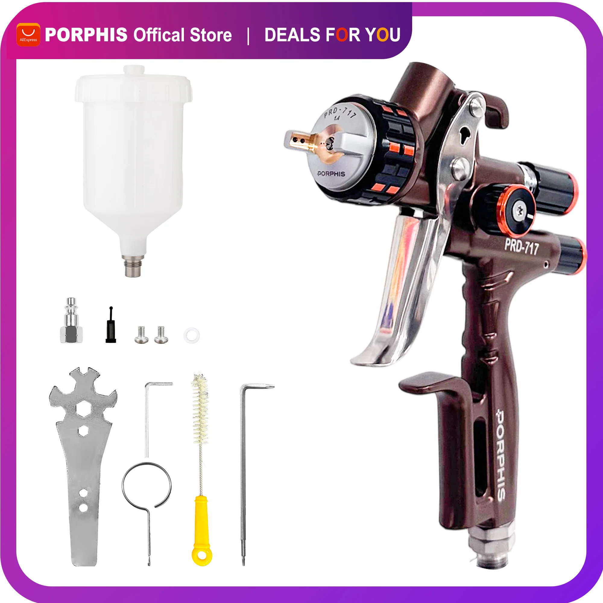 PORPHIS PRD-717 HVLP Gravity Spray Gun Kit 1.3mm&1.4mm Professional Car Paint Gun Carry Case Disposable Cup Automotive Refinish