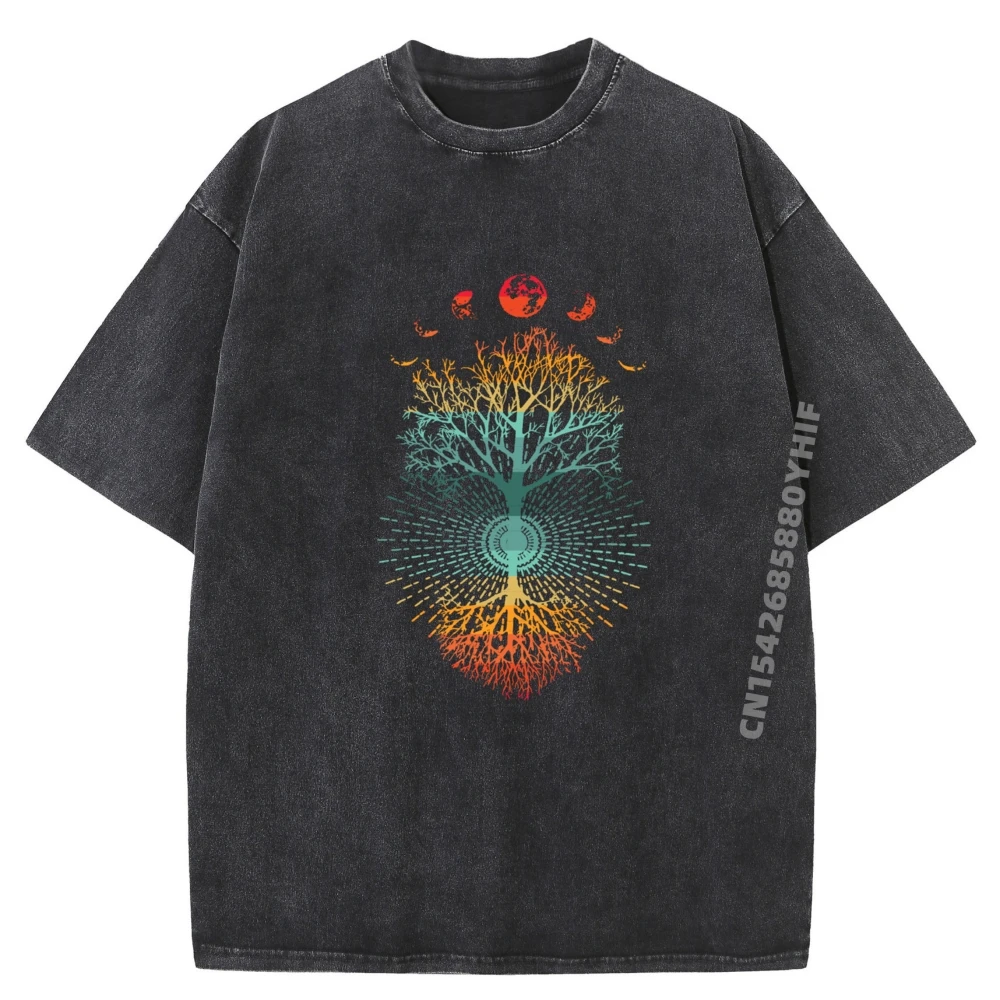 

Phases Of The Moon Retro 60 Is 70 Is Vibe Tree Of Life Graphic Sports T Shirt Men Retro Washed Shirt Men Tops Tees