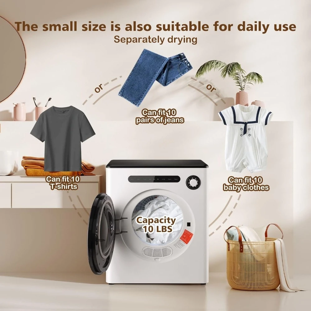 Clothes Dryer, 1.6cu.ft Front Load Electric Dryers Machine With Exhaust Pipe, Auto Stop And Easy Control,  Portable Cloth Dryer