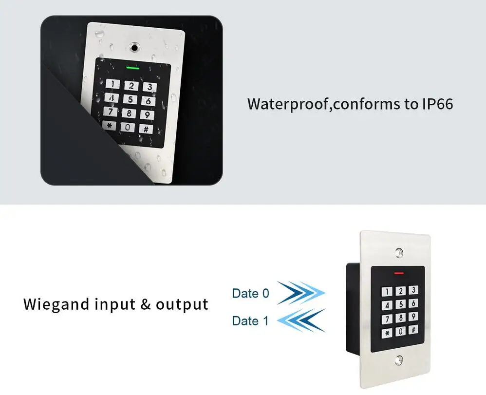 1000 user lP66 Waterproof Metal Embedded Access Control Machine RFID 125KHZ Induction Access Control System Support WG 26 Output