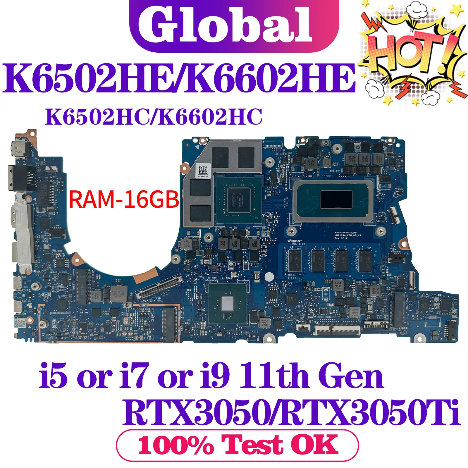 

K6502 K6602 Mainboard For ASUS K6502HC K6502HE K6602HC K6602HE K6502H K6602H Laptop Motherboard i5 i7 i9 11th Gen