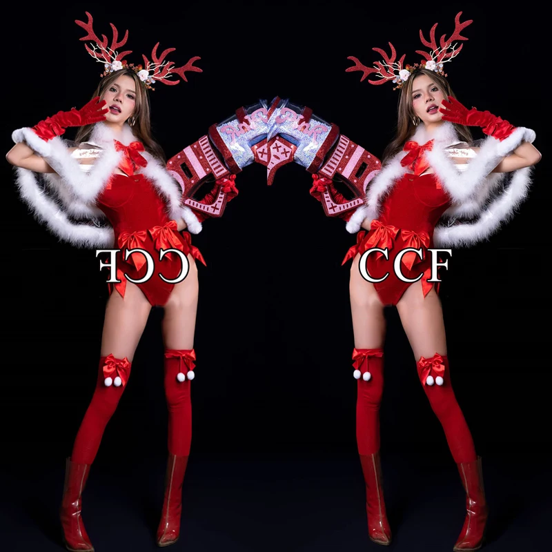 Bar Nightclub Dj Ds Festival Outfit Christmas Day Party Rave Clothes Sexy Pole Dance Set Women Gogo Dancer Costumes XS8916