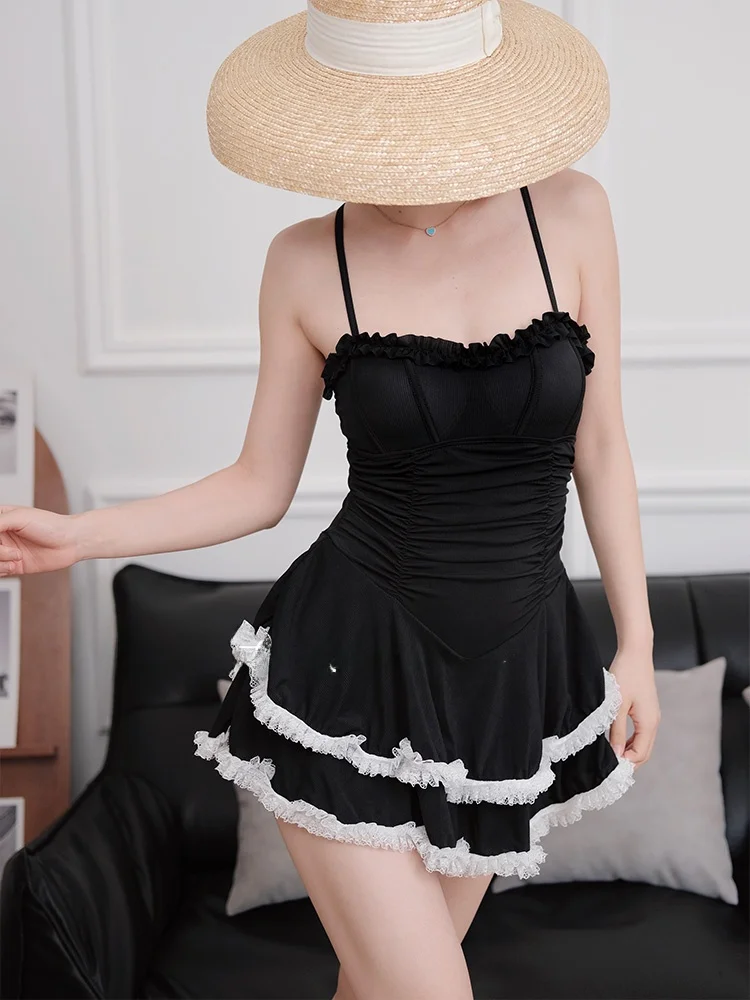 

Black One-Piece Cross Back Swimsuit for Women 2026 New Style Retro Japanese Holiday Elegant Sexy Sports Fitness Fans Supplies