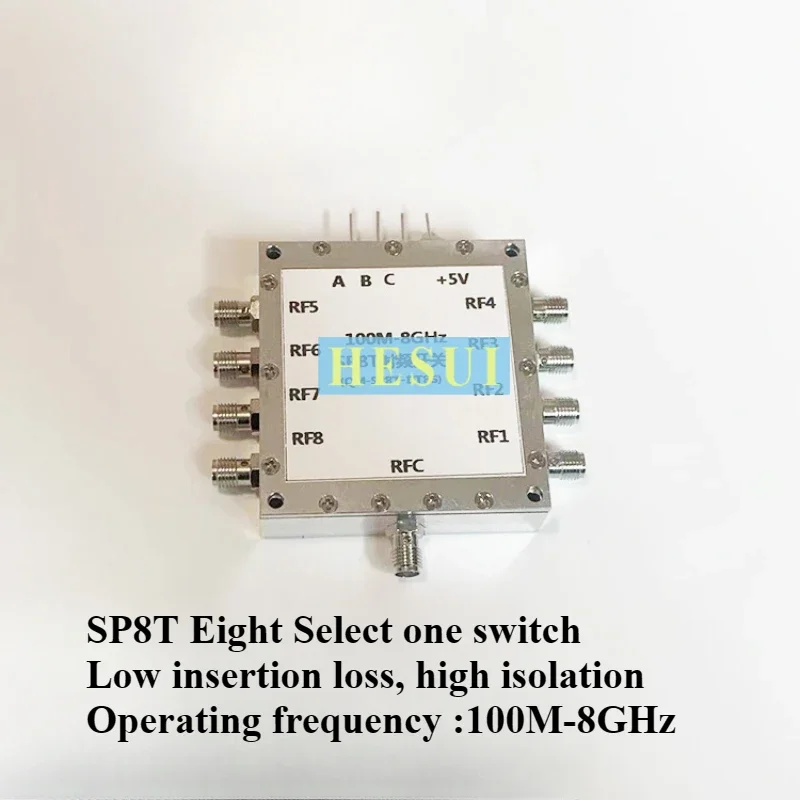 

Восьмипозиционный радиочастотный переключатель 100–8 ГГц, однополюсный восьмипозиционный канальный переключатель SP8T, все восемь