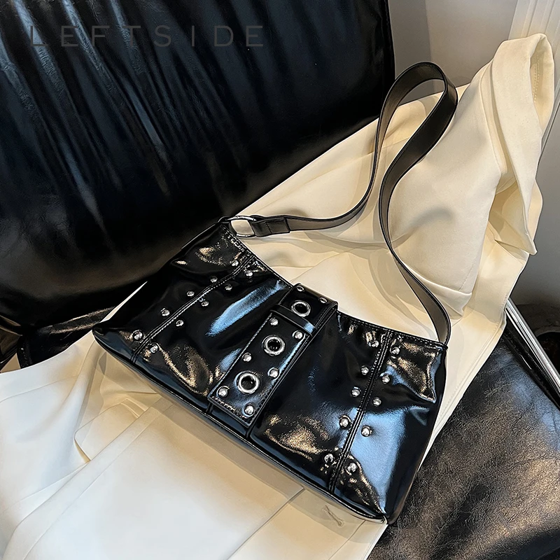 

LEFTSIDE Rivets Design PU Leather Underarm Bags for Women 2025 New Punk Style Trend Female Shoulder Bag Handbags and Purses