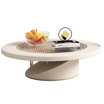N Qiji كريم نمط غرفة المعيشة طاولة القهوة الزجاجية البسيطة الخفيفة الفاخرة شقة صغيرة الإبداعية طاولة شاي مستديرة #2