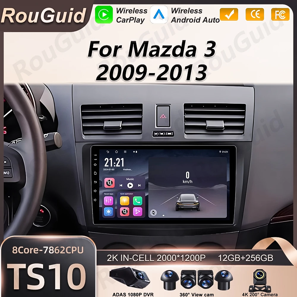 Android 16 Carplay For Mazda 3 2009 2010 2011 2012 2013 Car Radio Auto BT Car Stereo 5G Wifi Multimedia Player GPS DSP Stereo