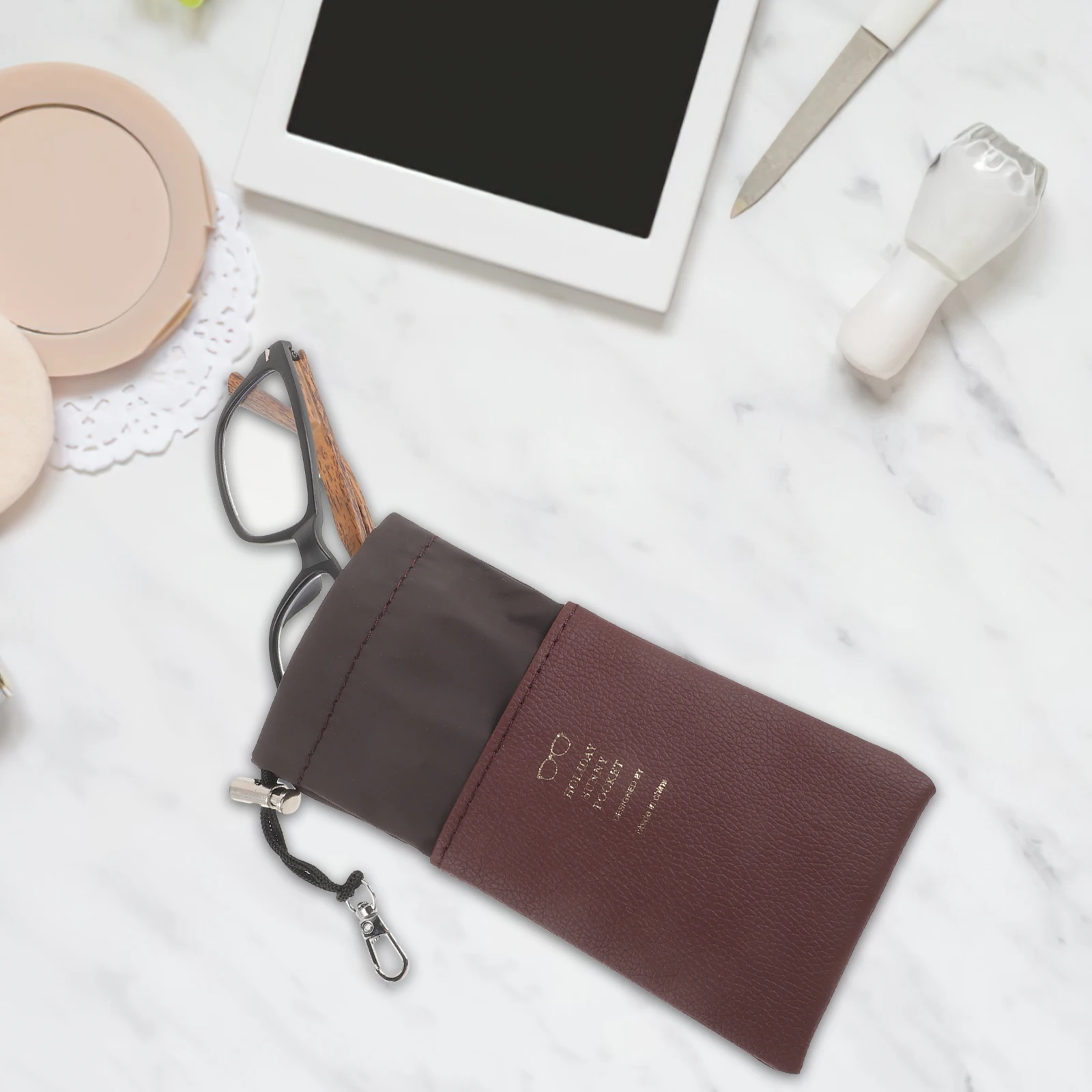 

Eyeglasses Pouch Compact Durable Brown Sunglasses Case Glasses Bag Eyewear Storage Travel Organizer Accessories