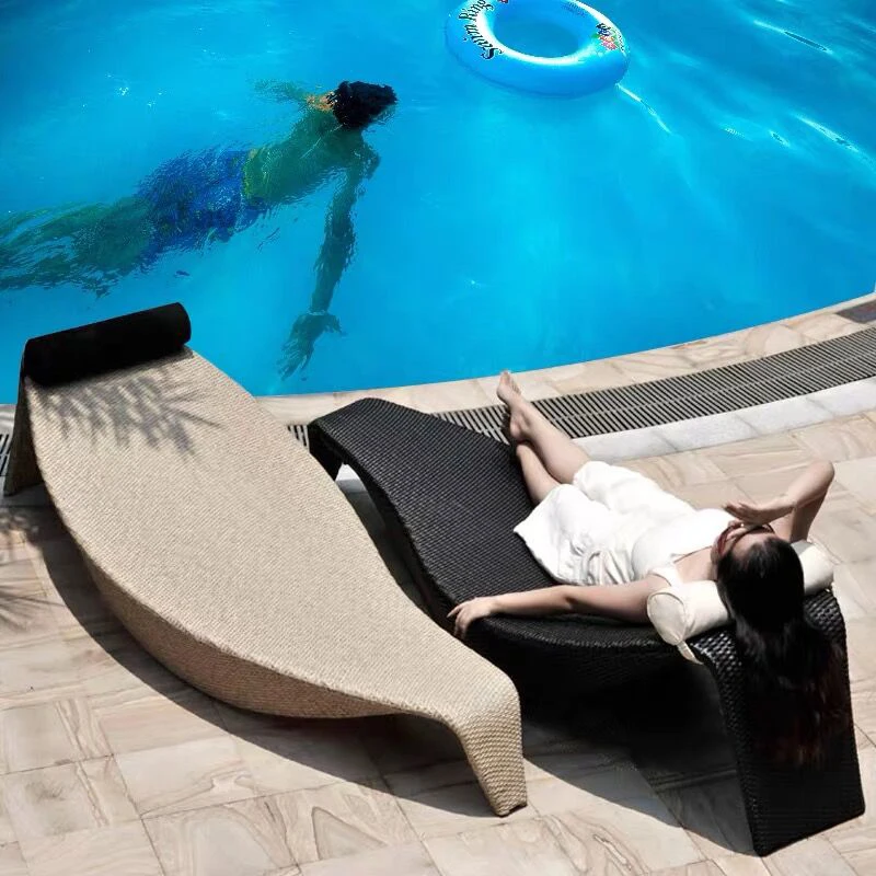 Outdoor Loungers Creative Leaf Villa Garden Rattan Chair Outdoor Hotel Resort Swimming Pool Beach Rattan Bed