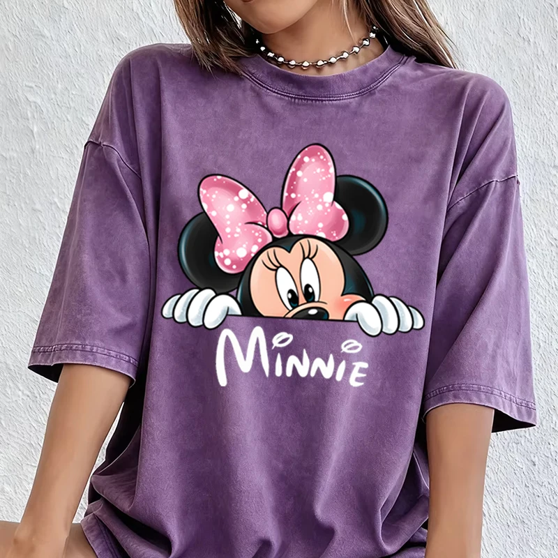 

Винтажная футболка с принтом Минни Маус для девочек, повседневная, с милым рисунком, женская футболка высокого качества