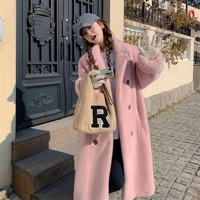 Anzugkragen, langer Mantel, 2025, Herbst/Winter, Damen-Imitat-Kaninchenfell, dick, warm, Temperament, umweltfreundliche Pelzmäntel
