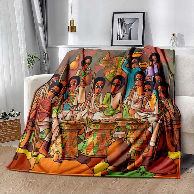 Ethiopian Painting Art Africa Blanket,Soft Throw Blanket for Home Bedroom Bed Sofa Picnic Travel Office Rest Cover Blanket Kids