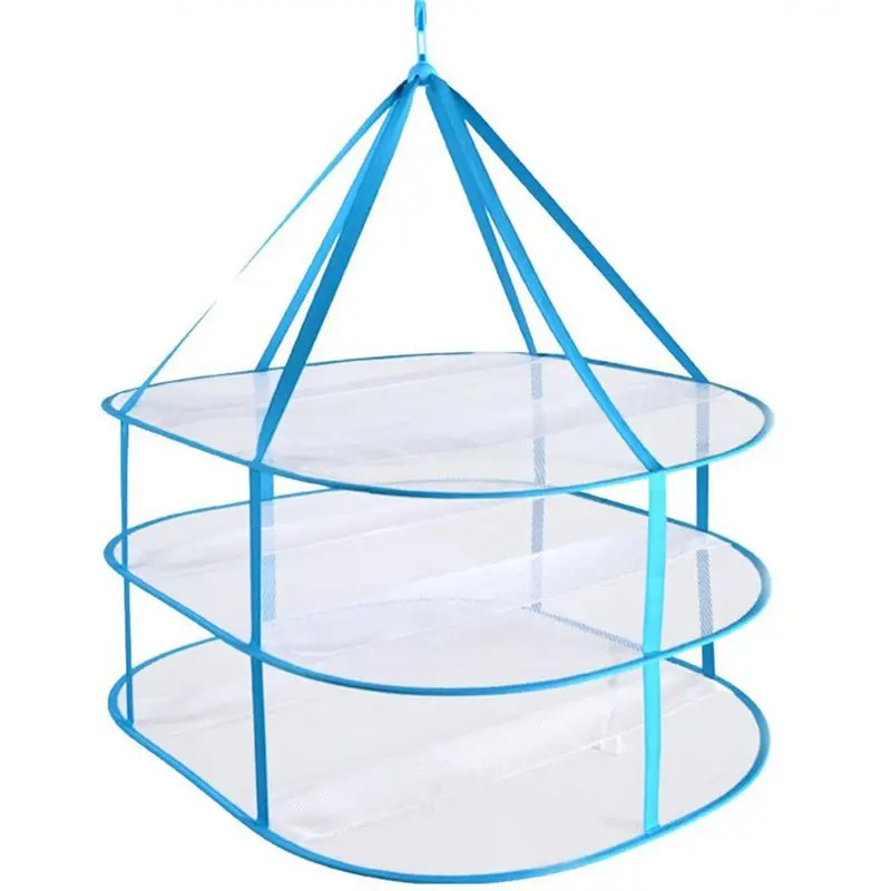 B03C-2X 3-Tier Portable Mesh Clothes Hanging Dryer, Foldable Sweater Drying Rack, Collapsible Hanging Laundry Rack