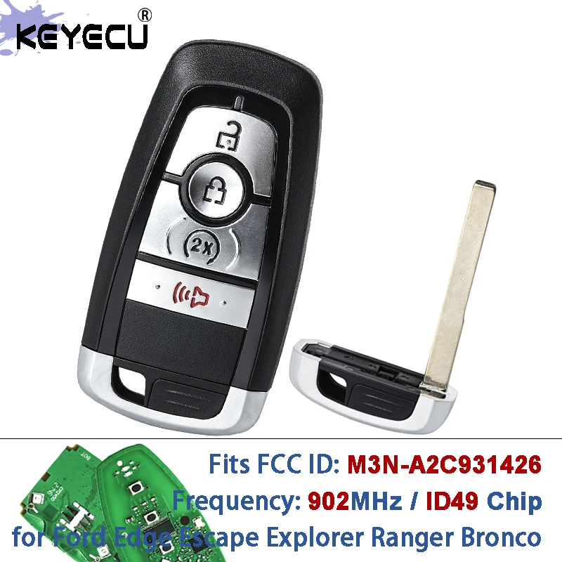 KEYECU M3N-A2C93142600 902MHz ID49 Chip Smart Remote Key Fob for Ford Edge Escape Explorer  Ranger Bronco Maverick 2017-2024