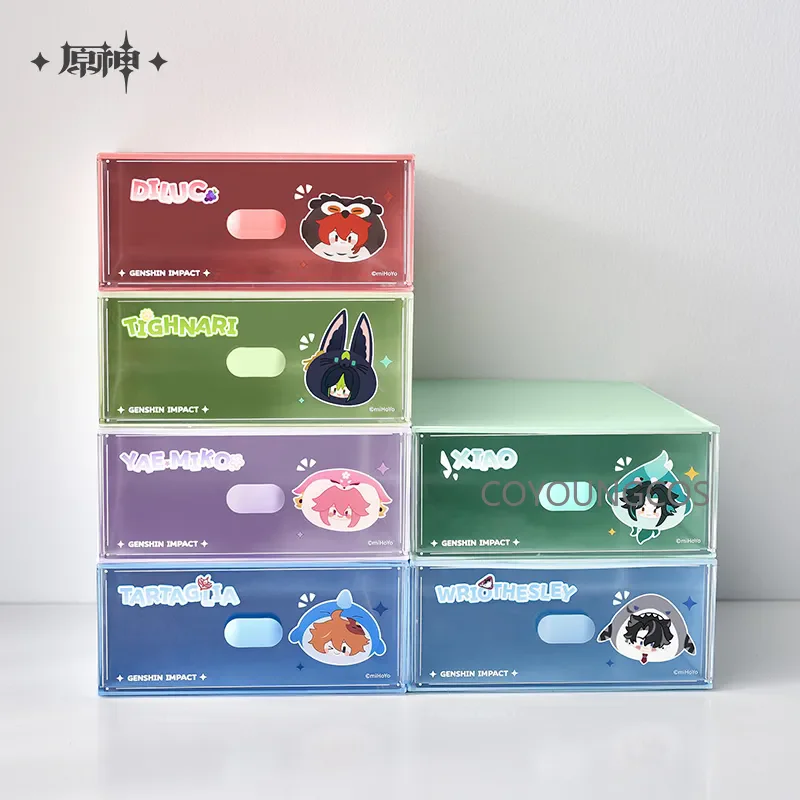 

Официальный настольный органайзер Genshin Impact из серии «Зоопарк Тейвата»: Дилук, Сяо, Тартаглия, Яэ — с анималистичным принтом, для дома, подарок, аниме-аксессуар