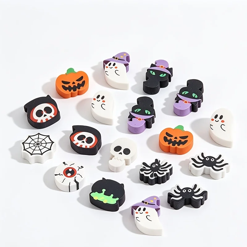 30pcs Halloween Shape Eraser Random Pumpkin Ghost Skull Spider Eraser Student Classroom Reward Party Small Gift