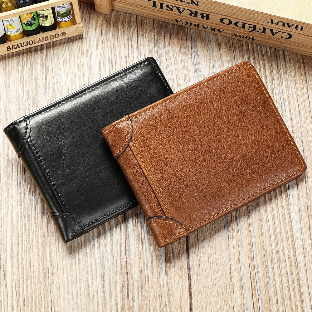 WESTAL RFID Men's Leather Wallet for Card Holders Slim Wallets with Photo Windom ID Purse Short Wallet Clutches Money Bags