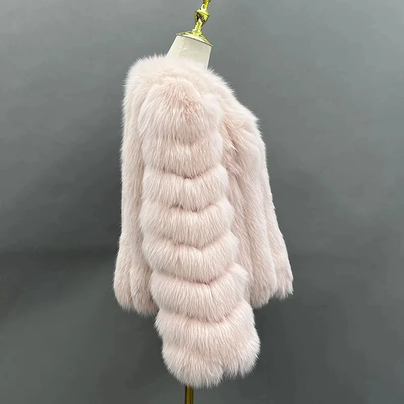 Luxus Rosa Frauen Echt Fox Pelzmantel Kurze Outwear Mode Elegante Natürliche Fuchs Pelz Dicke Jacke Winter Warme Weibliche Pelzmantel