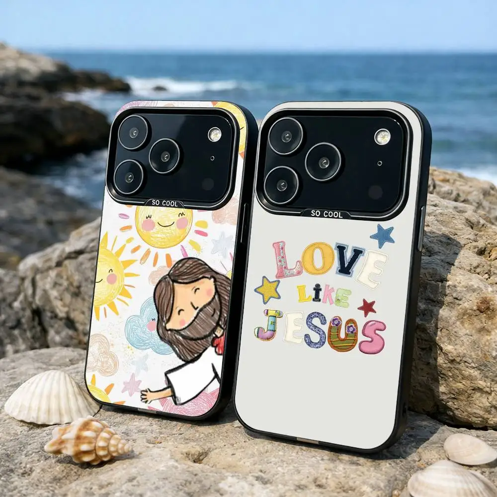 

Love Like Jesus Cartoon Phone Case For iPhone17 16 15 14 13 12 Pro Max Grey Black Matte Laser Metallic Aurora Funda