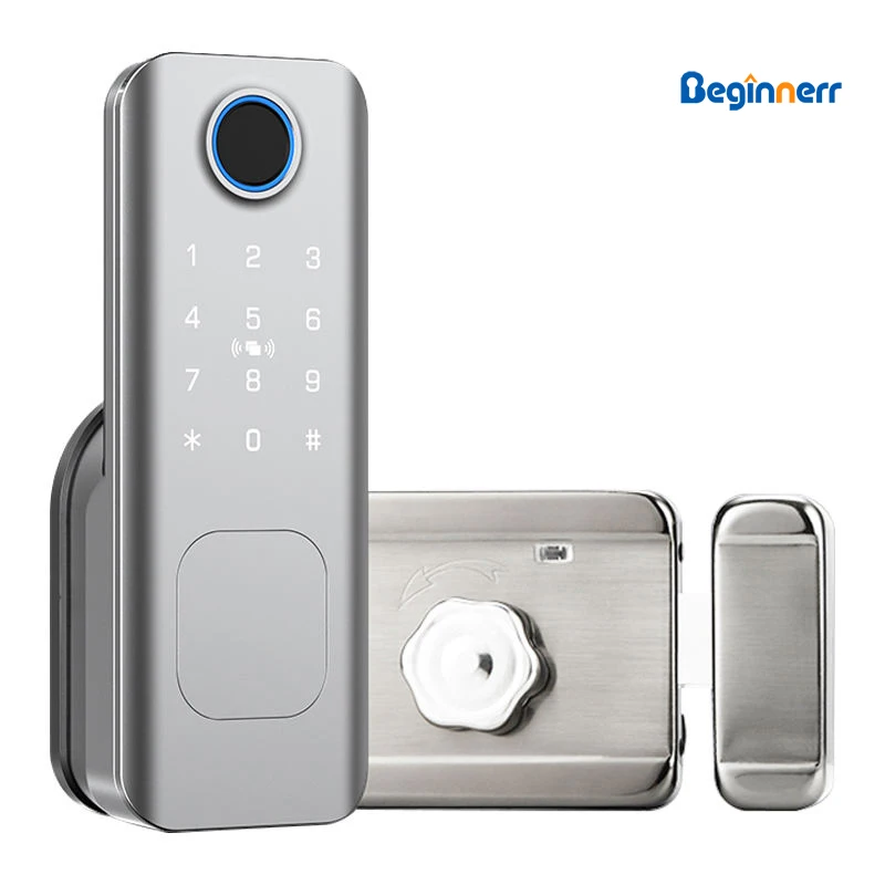silver-tuya-ttlock-waterproof-entrance-door-single-sided-fingerprint-smart-rim-lock-phone-nfc-app-access-digital-smart-lock