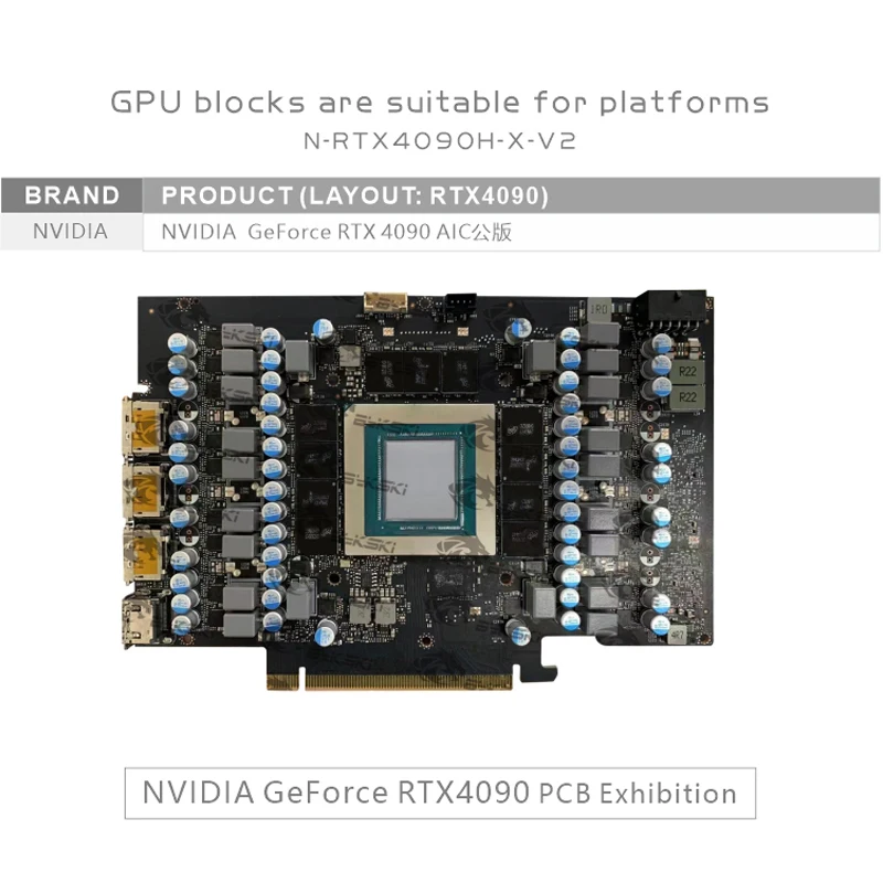 Bykski N-RTX4090H-X-V2 كتلة وحدة معالجة الرسومات المعدنية بالكامل لـ NVIDIA RTX 4090 الإصدار المرجعي/بطاقة الفيديو AIC لتبريد المياه/المبرد النحاسي