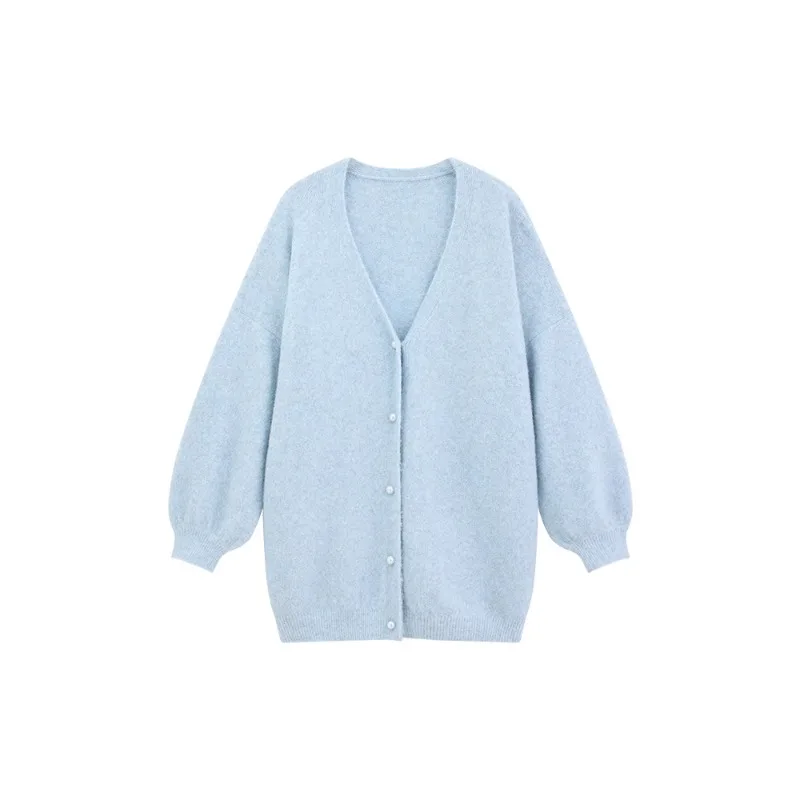 Women Lazy Style Drop Shoulder V-Neck Knitted Cardigan Sweater Soft Cozy Spring Loose Fit Shawl Top  Casual Layering Outerwear