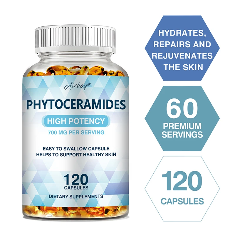 

Phytoceramides Capsules - Helps Improve Skin and Hair Health, Reduce Wrinkles, Maintain Moisture, and Repair The Skin Barrier