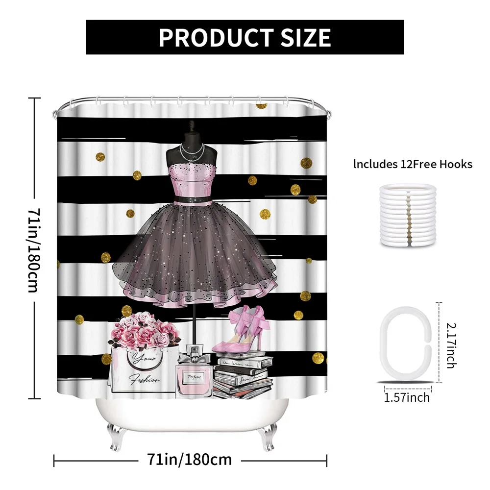 1PC, Fairy set, modern home bathroom waterproof shower curtain with 12 plastic hooks, 71in*71in