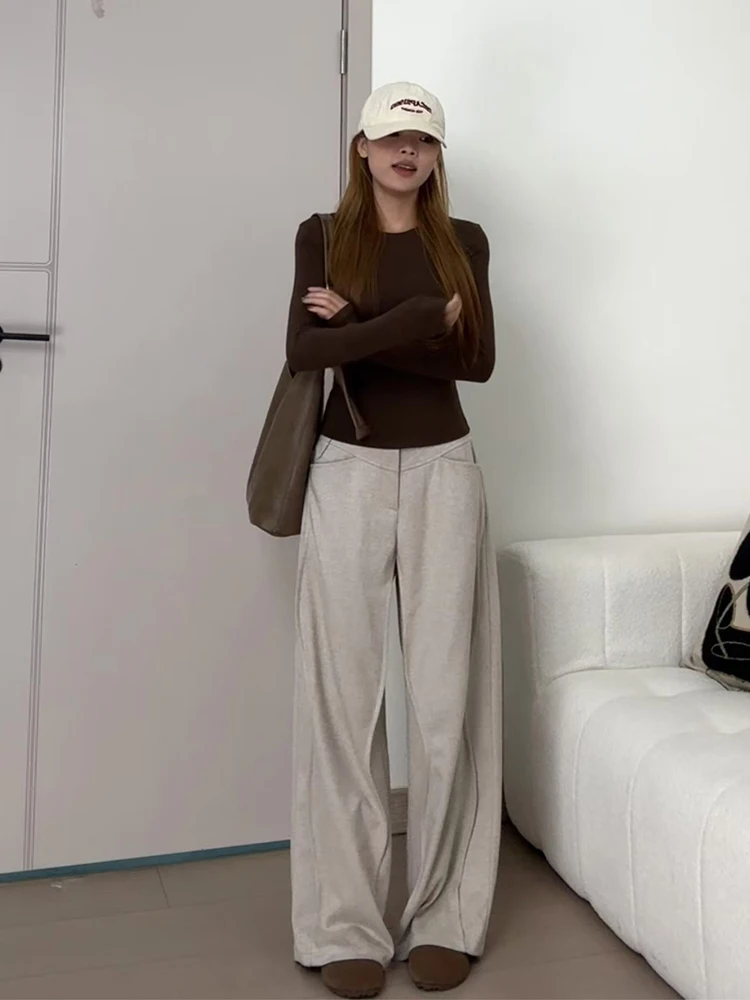 Spodnie damskie z szerokimi nogawkami z wełny, na jesień i zimę, ocieplane, z podszewką, lejące, eleganckie, codzienne, proste...