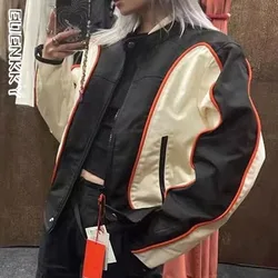 Retro Racing Jacket Women Cyber Y2k Streetwear Moto Patchwork Zipper Bomber Jackets Loose Autumn Winter Motorcycle Outwear New