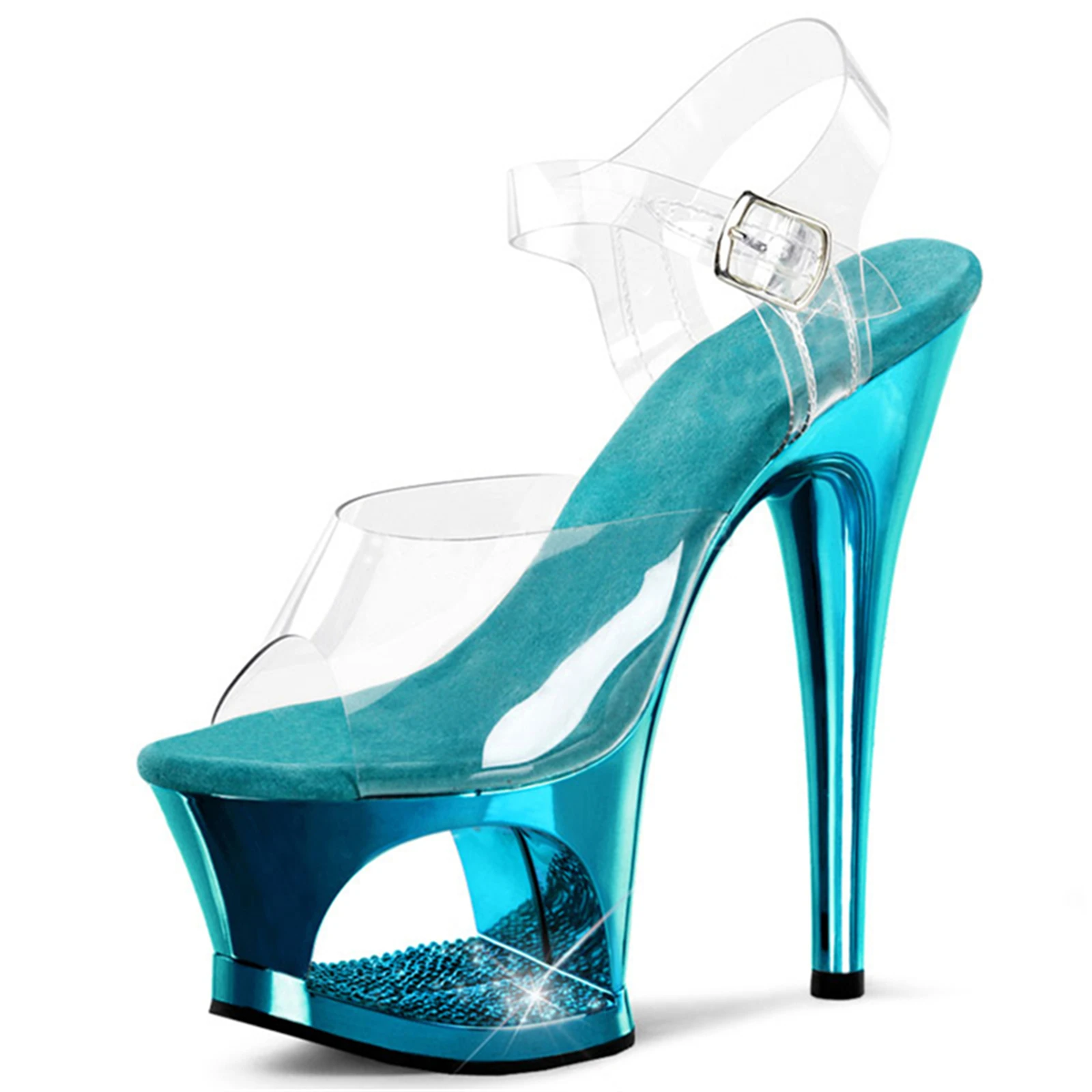 

Women's Exotic Peep Toe Dance Sandals Thin 17cm Heels Size 8 Sexy Big Model Stripper Shoes for Catwalk Party Fetish