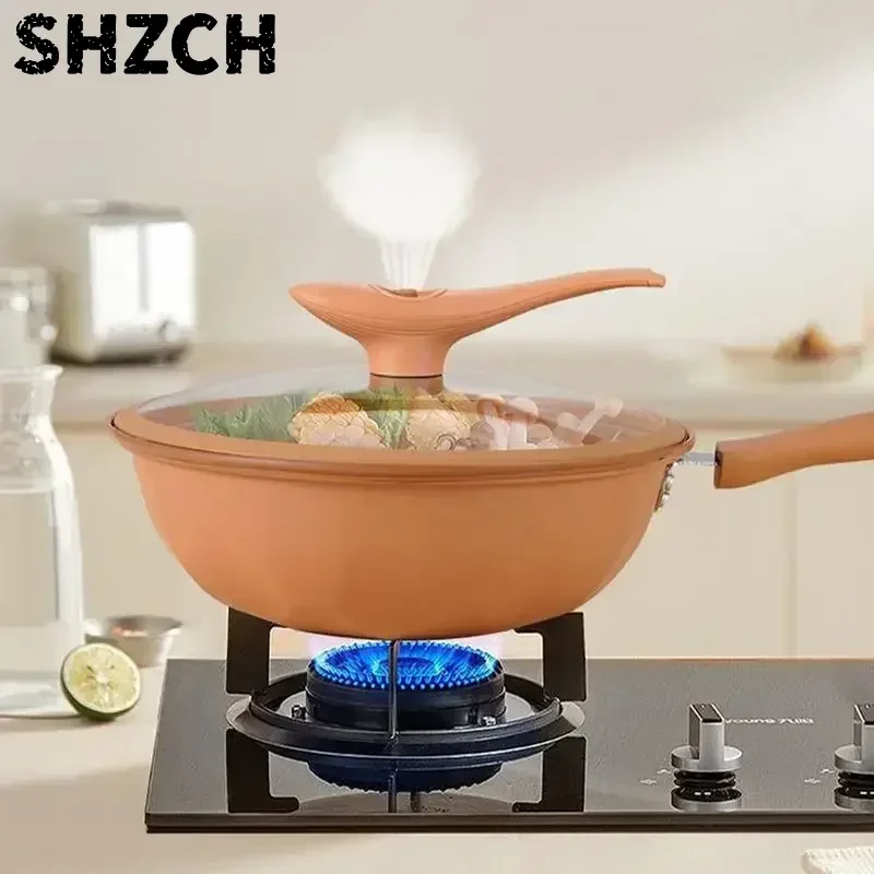 Iron Wok With Lid Frying Wok Energy-Concentrating Pot Bottom Steaming And Cooking All In 1 Induction Cookware Non-Stick Frying