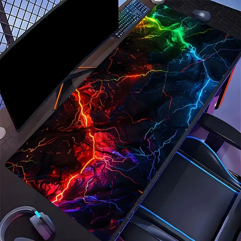 VIKAMA Colorful Lightning Crack Large Gaming Mousepad XXL Non Slip Thunder Print Desk Keyboard Mat Desktop Decor Accessories